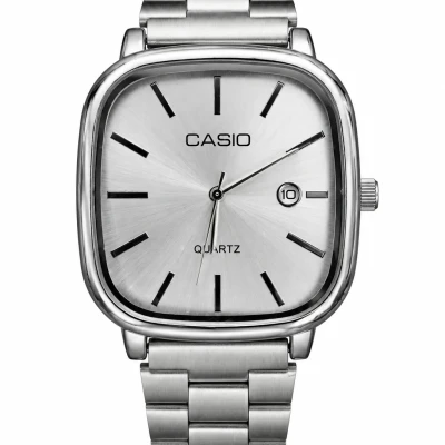 ساعت مچی کاسیو CASIO اولد مانی نقره‌ای با صفحه سفید و قاب چهارگوش