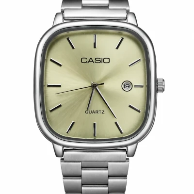 ساعت مچی کاسیو CASIO اولد مانی با صفحه سفید نقره‌ای، قاب چهارگوش