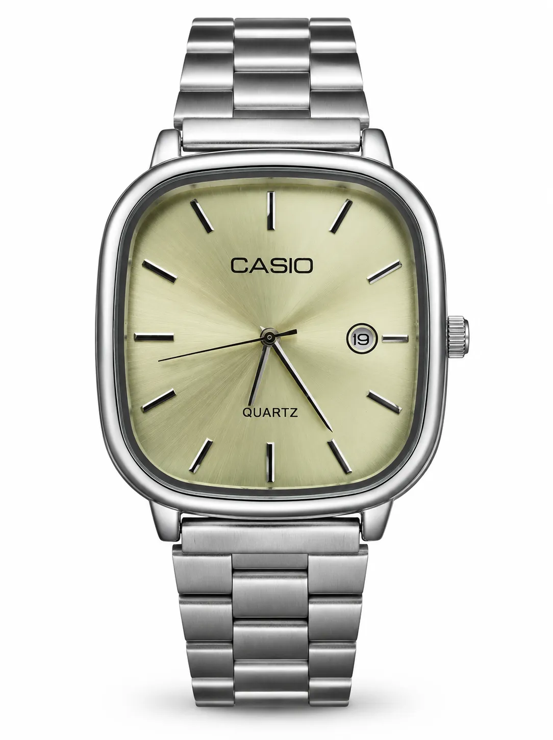 ساعت مچی کاسیو CASIO اولد مانی با صفحه سفید نقره‌ای، قاب چهارگوش